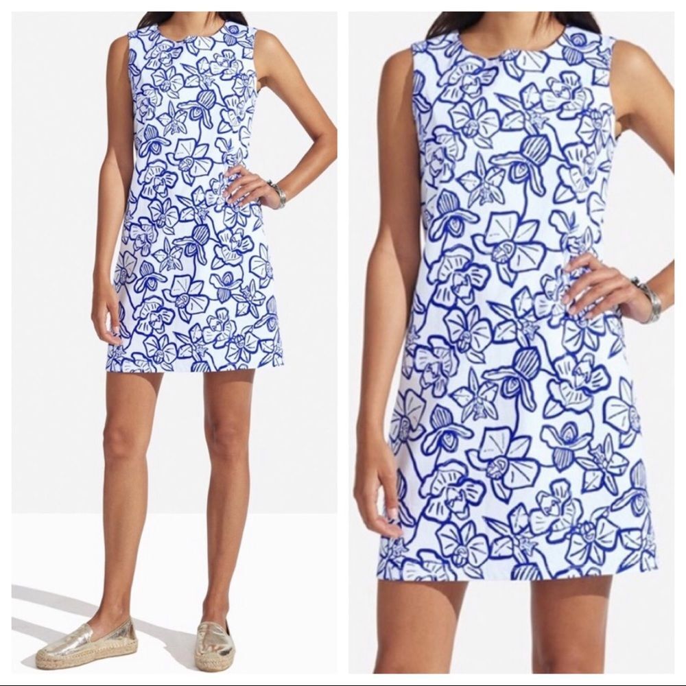 Persifor Margot Shift Dress Blue White Floral Cotton XS